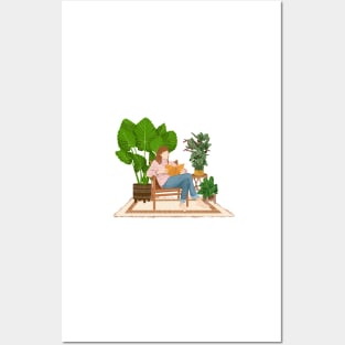 Reading and plants illustration Posters and Art